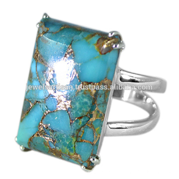 Blue Copper Turquoise Gemstone 925 Sterling Silver Ring Jewelry